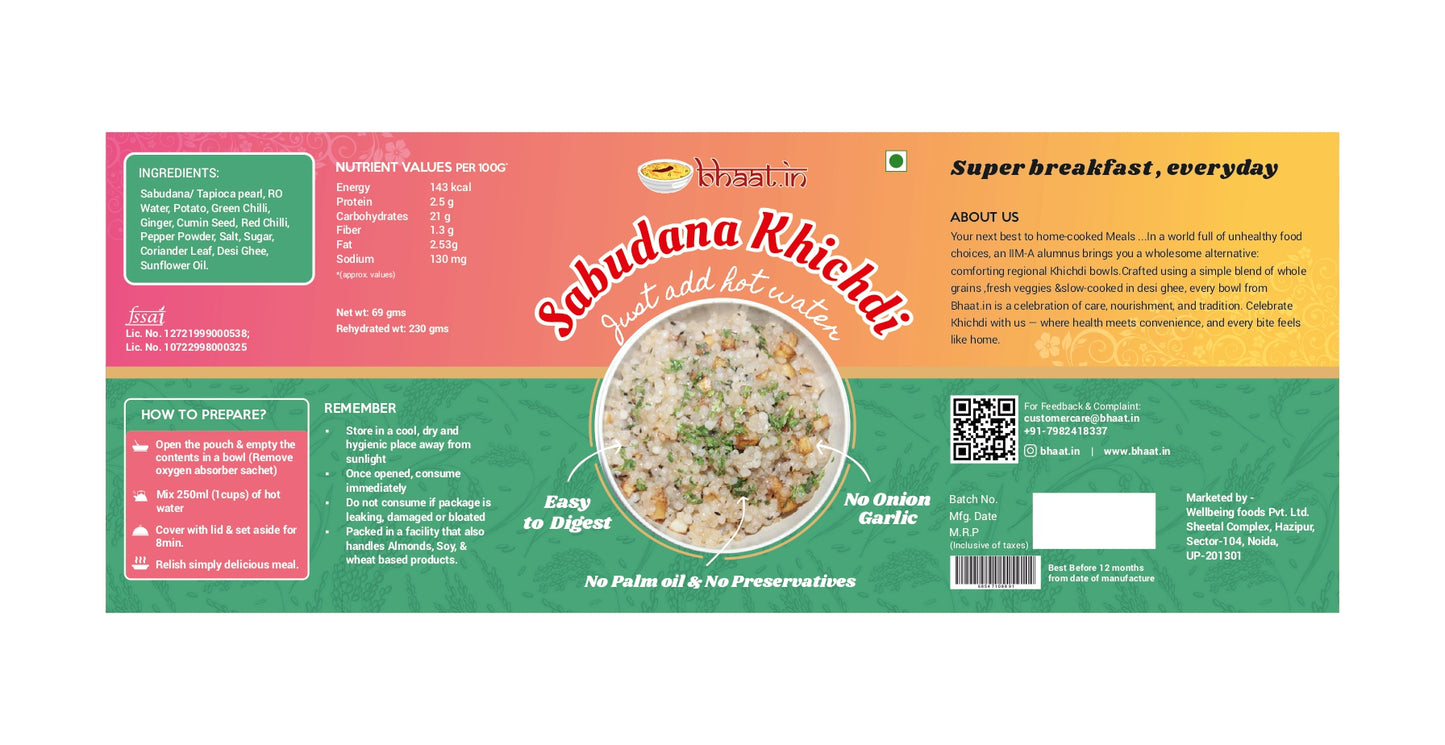 Dehydrated - Sabudana Khichdi|Just add hot water|Ready to Eat|Serves 2|Pack of 2| No onion garlic| Travel pack