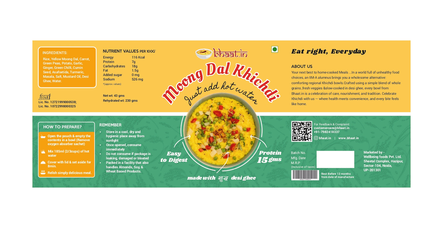 Dehydrated - Moong Dal Khichdi|Just add hot water| Serves 2|pack of 2