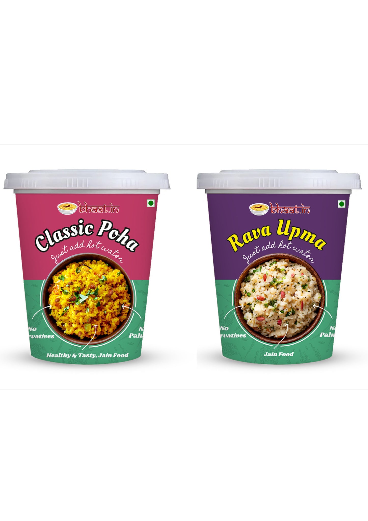 Dehydrated - Jain Breakfast combo-Poha & Upma|Just add hot water|Ready to Eat|Serves 2