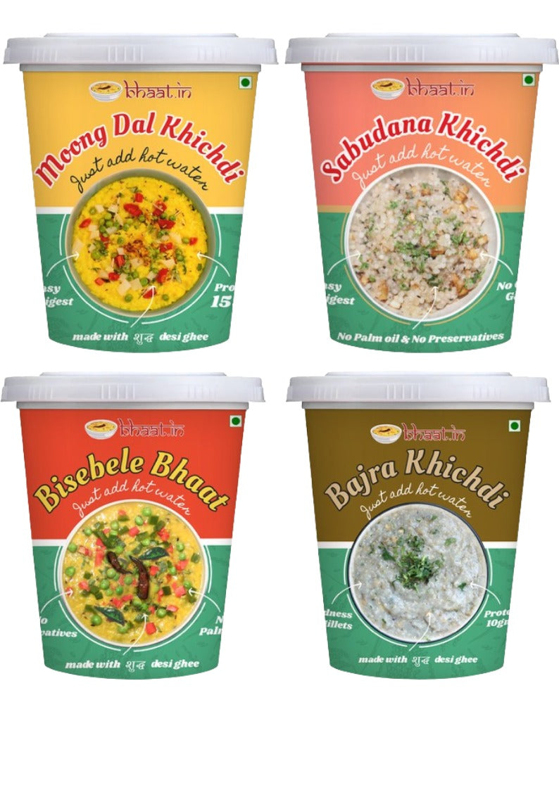Dehydrated-COMBO PACK |Bisebele Bhaat| Moong Dal Khichdi| Sabudana Khichdi| Bajra Khichdi|Just add hot water|Serves 4
