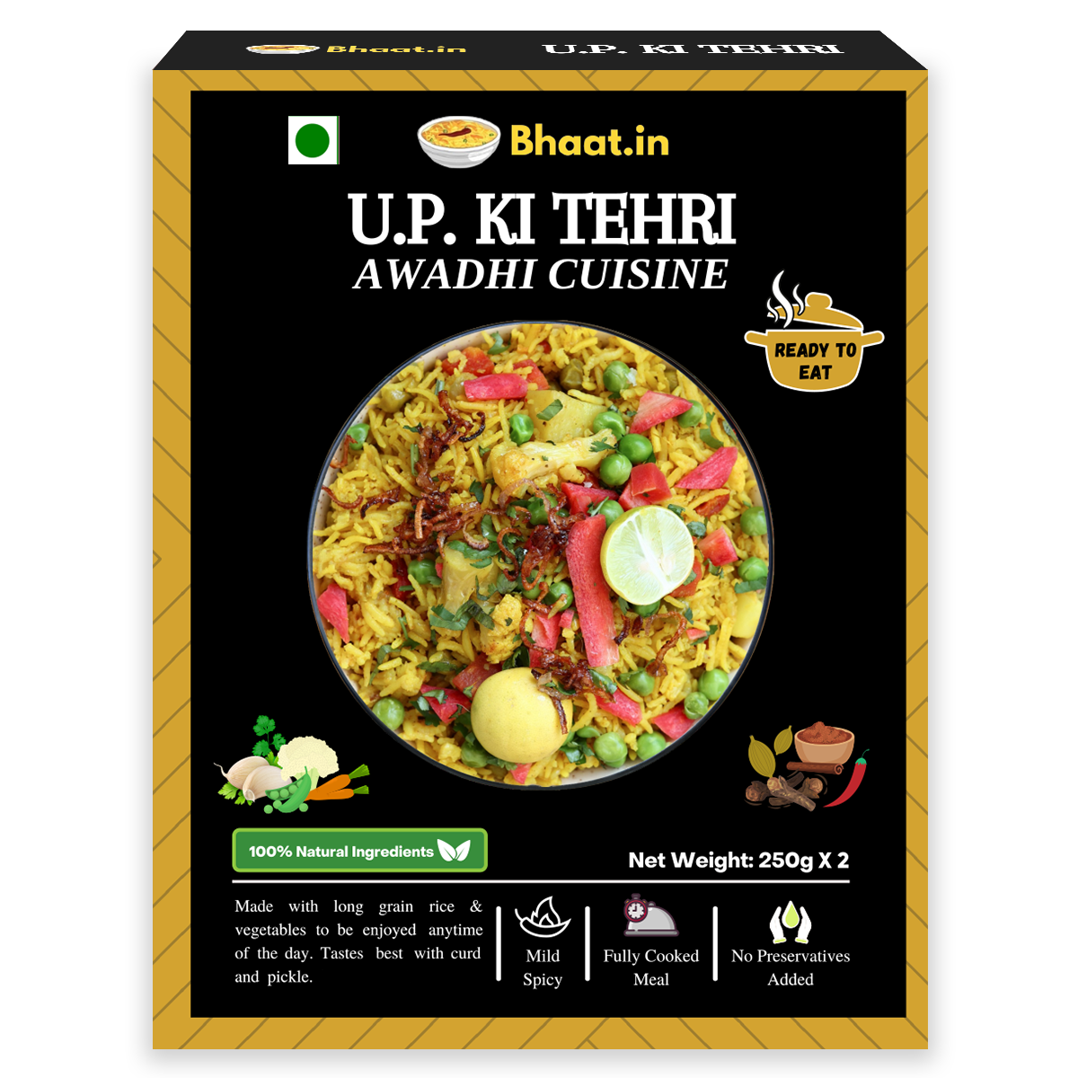 Bhaat.in Tehri Awadhi Pulao |Pack of 2  Ready-to-Eat Instant Meal | Gluten-Free