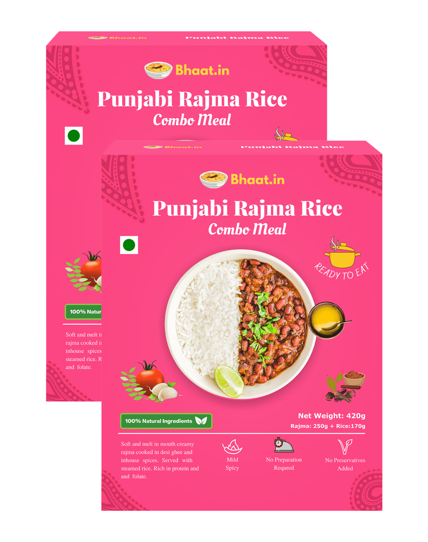 Pack of 2 - Ready to Eat - Rajma Rice Combo - Bhaat.in