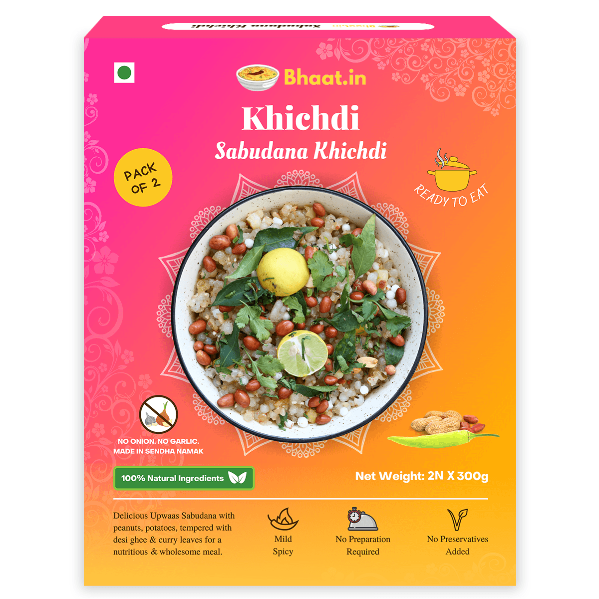 Pack of 2 - Ready to Eat - Sabudana Khichdi Falahaar - Bhaat.in